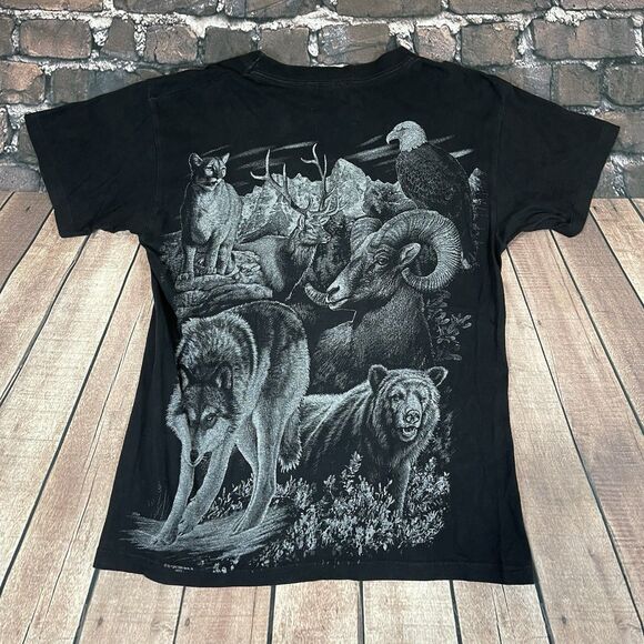 Vintage 90s Wolf Bear Deer Eagle Nature T-Shirt Men’s Large AOP All Over Print - Picture 8 of 9